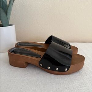 New Dirty Laundry Black Patent Heeled Mules